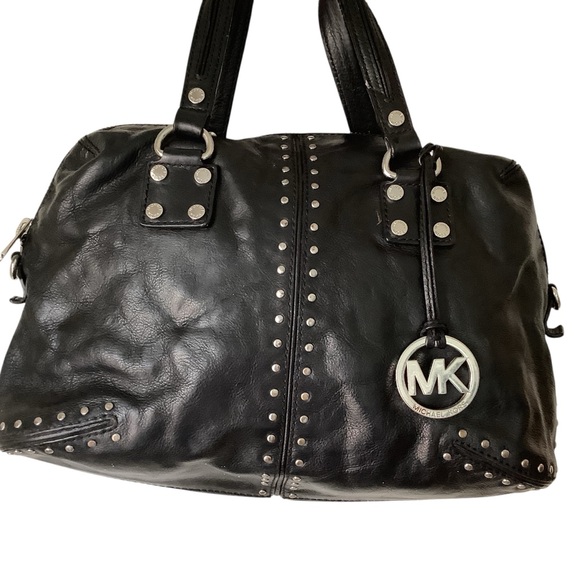 Michael Kors Real Black Leather Handbag, Silver Studs &  Accents. EUC - Picture 1 of 11